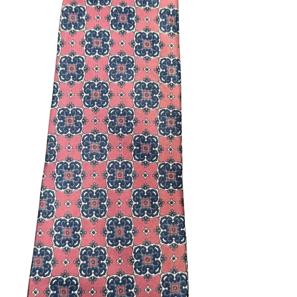 Christian Dior Necktie Mens OS Pink Geometric Medallion Silk Italian Fabric Tie